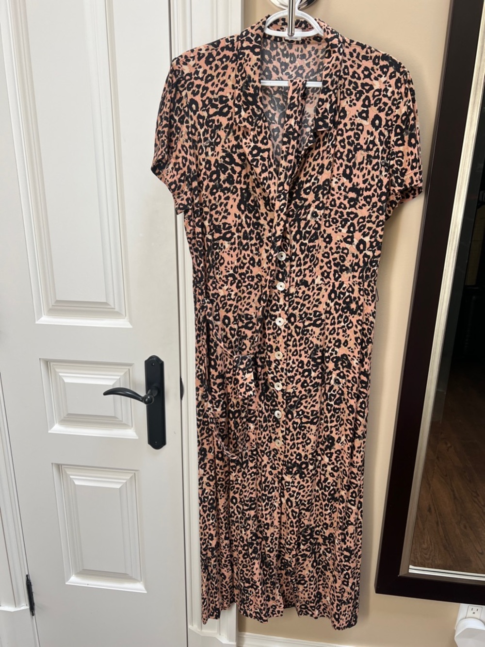 Wilfred Pink and Black Leopard-Print Midi Dress